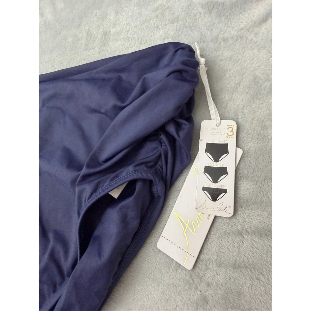 NWT Anne Cole Swim Bottom Womens Navy Convertible Ruched 18W $64